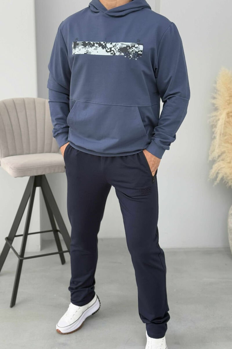 SIMPLE DESIGN ONE COLOR MEN HOODIE BLUE/BLU - 5