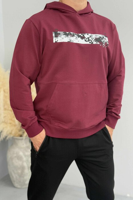 HOODIE NJË NGJYRËSHE ME DIZAJN TË THJESHTË PËR MESHKUJ NË NGJYRËN VISHNJË 