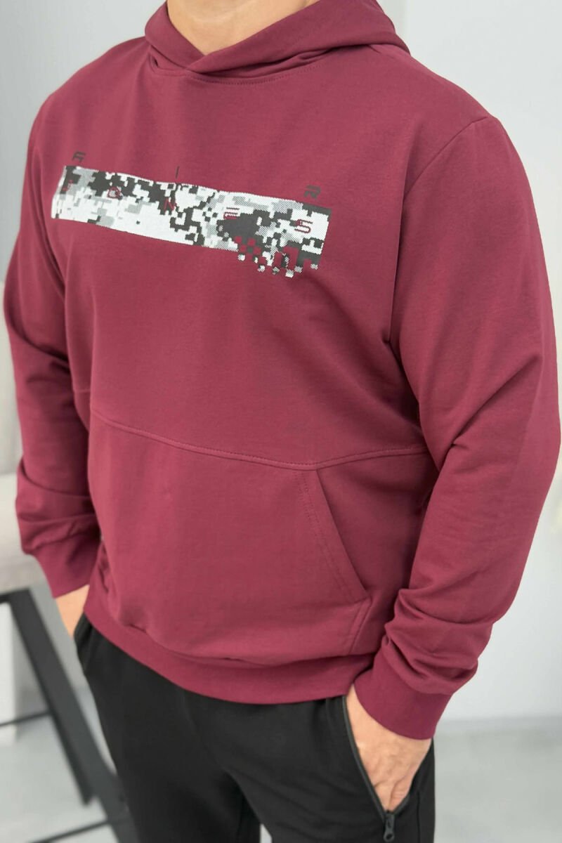 SIMPLE DESIGN ONE COLOR MEN HOODIE BURGUNDY/VISHNJE - 3