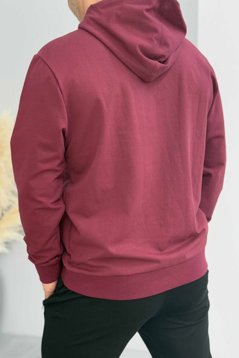 SIMPLE DESIGN ONE COLOR MEN HOODIE BURGUNDY/VISHNJE - 4