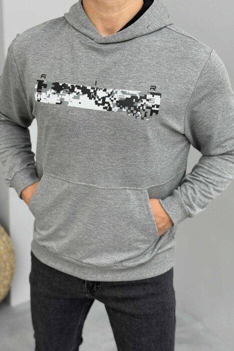 SIMPLE DESIGN ONE COLOR MEN HOODIE GREY/GRI - KLAUDIO FASHION