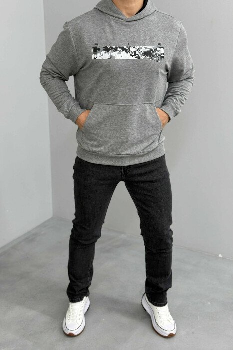 SIMPLE DESIGN ONE COLOR MEN HOODIE GREY/GRI - 2