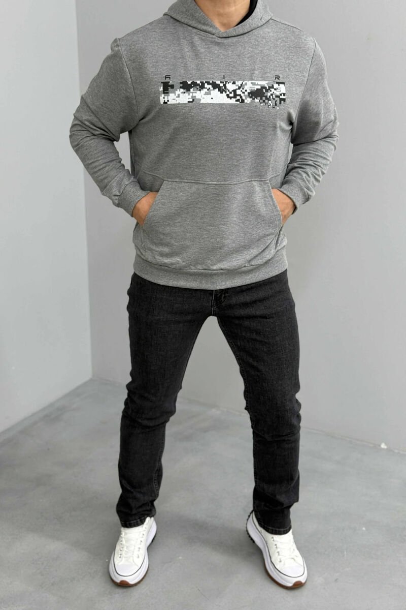 SIMPLE DESIGN ONE COLOR MEN HOODIE GREY/GRI - 2