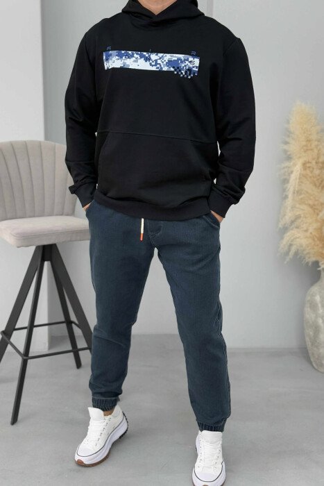 SIMPLE DESIGN ONE COLOR MEN HOODIE MIDNIGHT BLUE/BLU MESNATE - 2