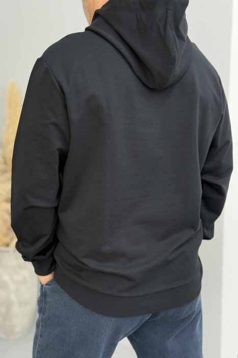SIMPLE DESIGN ONE COLOR MEN HOODIE MIDNIGHT BLUE/BLU MESNATE - 3