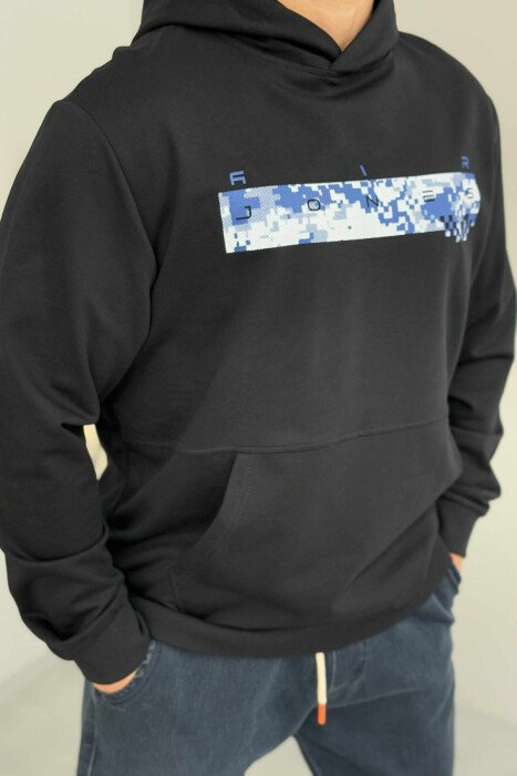 SIMPLE DESIGN ONE COLOR MEN HOODIE MIDNIGHT BLUE/BLU MESNATE - 4