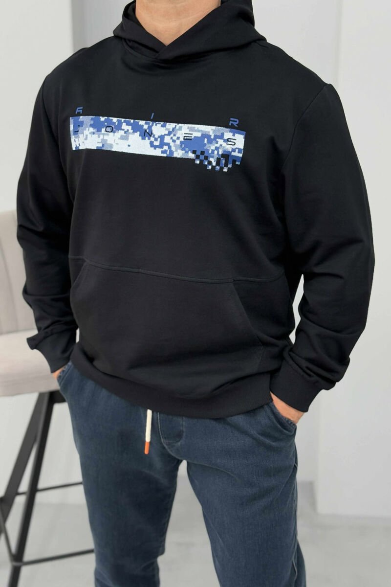 SIMPLE DESIGN ONE COLOR MEN HOODIE MIDNIGHT BLUE/BLU MESNATE - 1