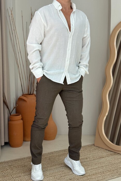 SIMPLE DESIGN ONE COLOR MEN PANTS BROWN/KAFE - 1