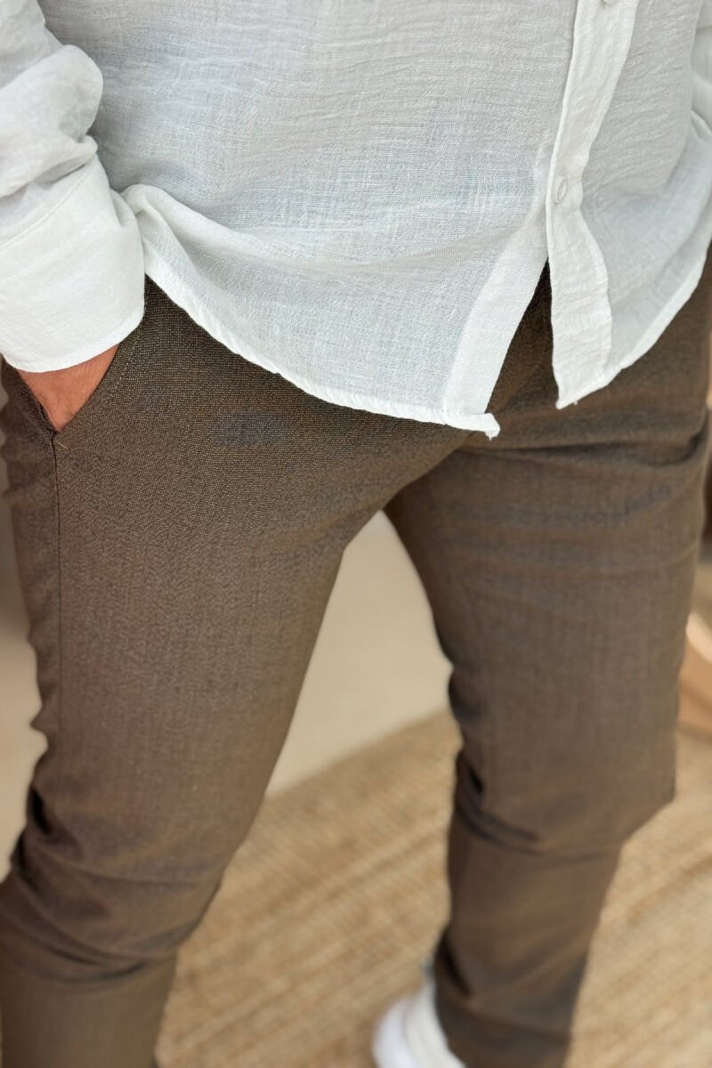SIMPLE DESIGN ONE COLOR MEN PANTS BROWN/KAFE - 2