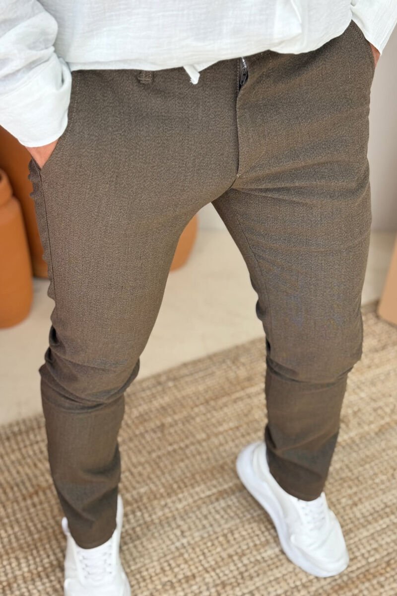 SIMPLE DESIGN ONE COLOR MEN PANTS BROWN/KAFE - 4