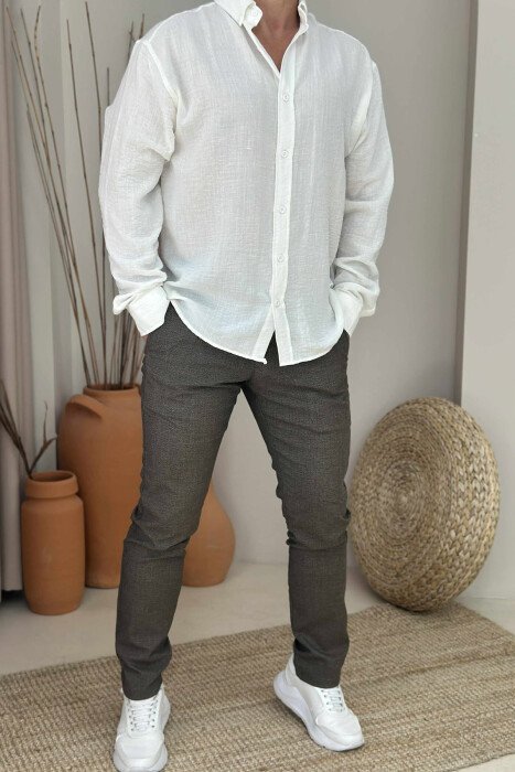 SIMPLE DESIGN ONE COLOR MEN PANTS DARK BROWN/KAE - KLAUDIO FASHION