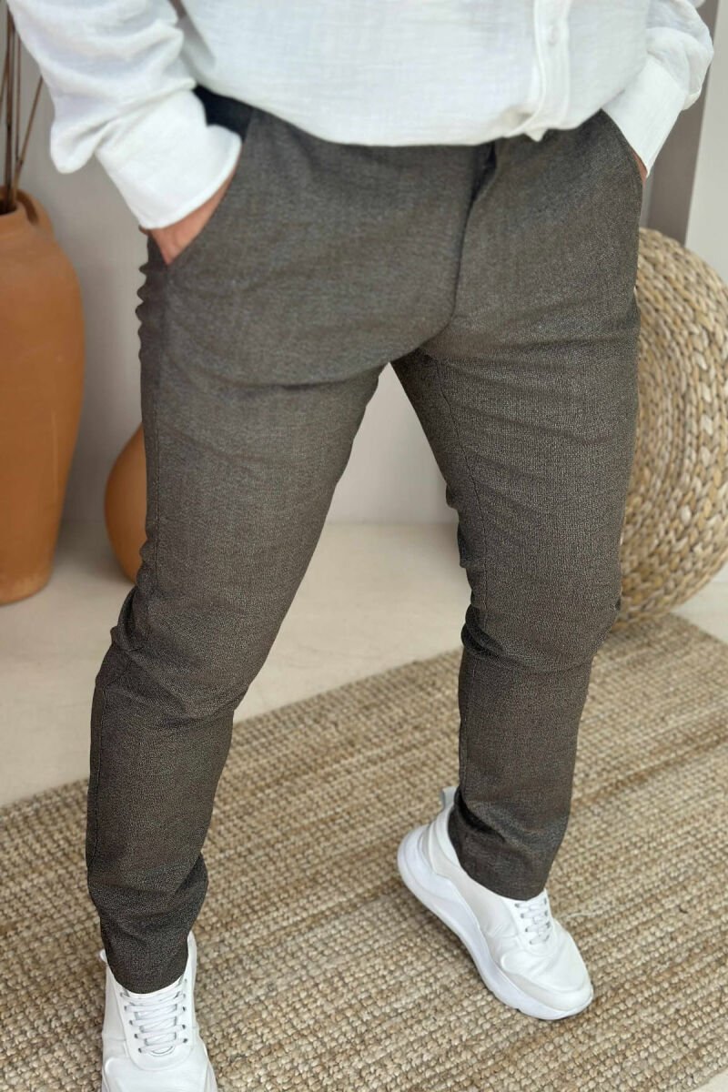 SIMPLE DESIGN ONE COLOR MEN PANTS DARK BROWN/KAE - 2