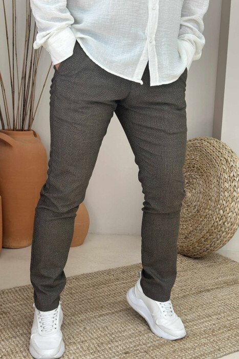 SIMPLE DESIGN ONE COLOR MEN PANTS DARK BROWN/KAE - 3