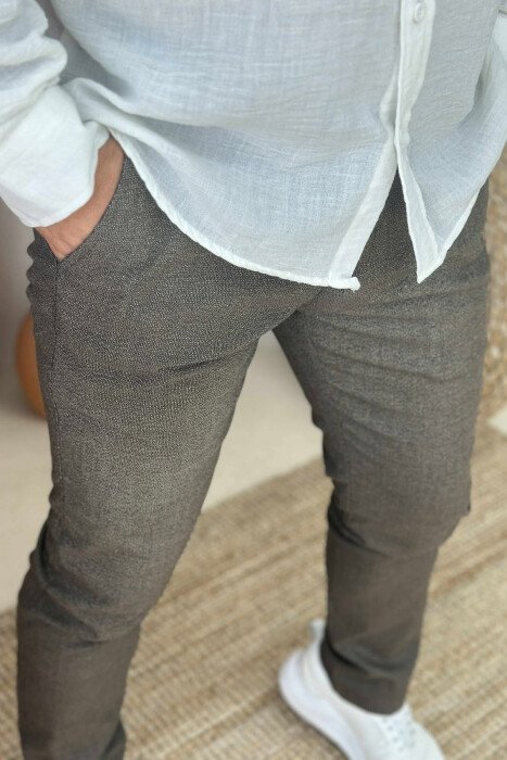 SIMPLE DESIGN ONE COLOR MEN PANTS DARK BROWN/KAE - 4