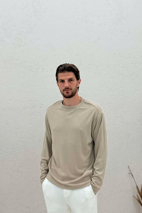 SIMPLE DESIGN ONE COLOR MEN SWEATSHIRT BEIGE/BEZHE - 1