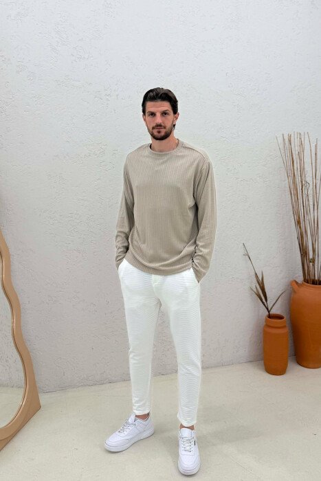 SIMPLE DESIGN ONE COLOR MEN SWEATSHIRT BEIGE/BEZHE - 2