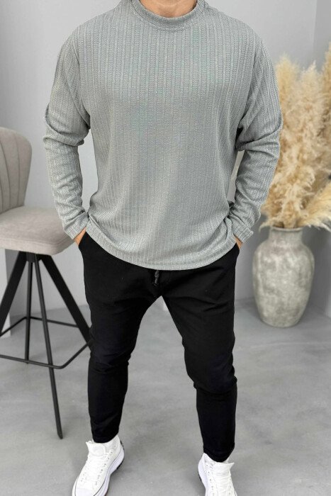 SIMPLE DESIGN ONE COLOR MEN SWEATSHIRT GREY/GRI - 1