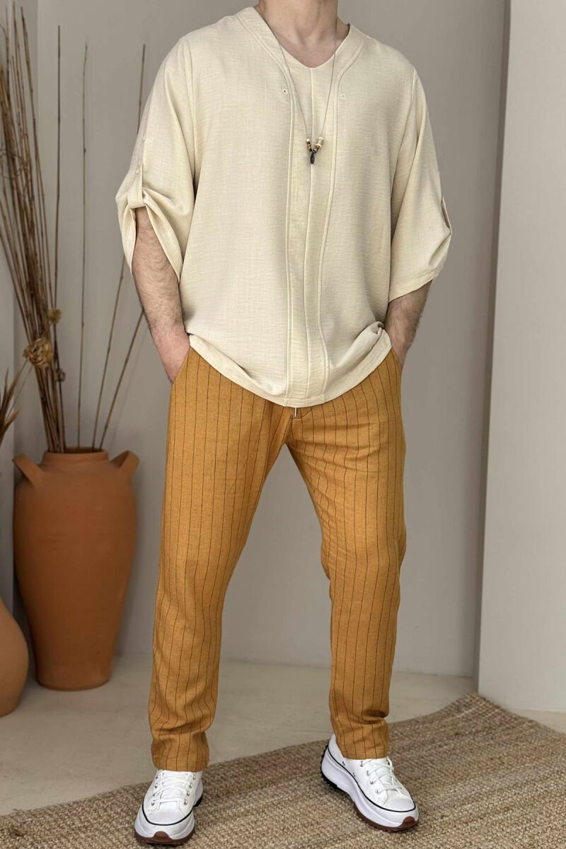 SIMPLE DESIGN ONE COLOR MEN T-SHIRT CREAM/KREM - 1