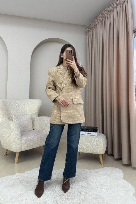 SIMPLE DESIGN ONE COLOR WOMEN JACKET BEIGE/BEZHE - 4