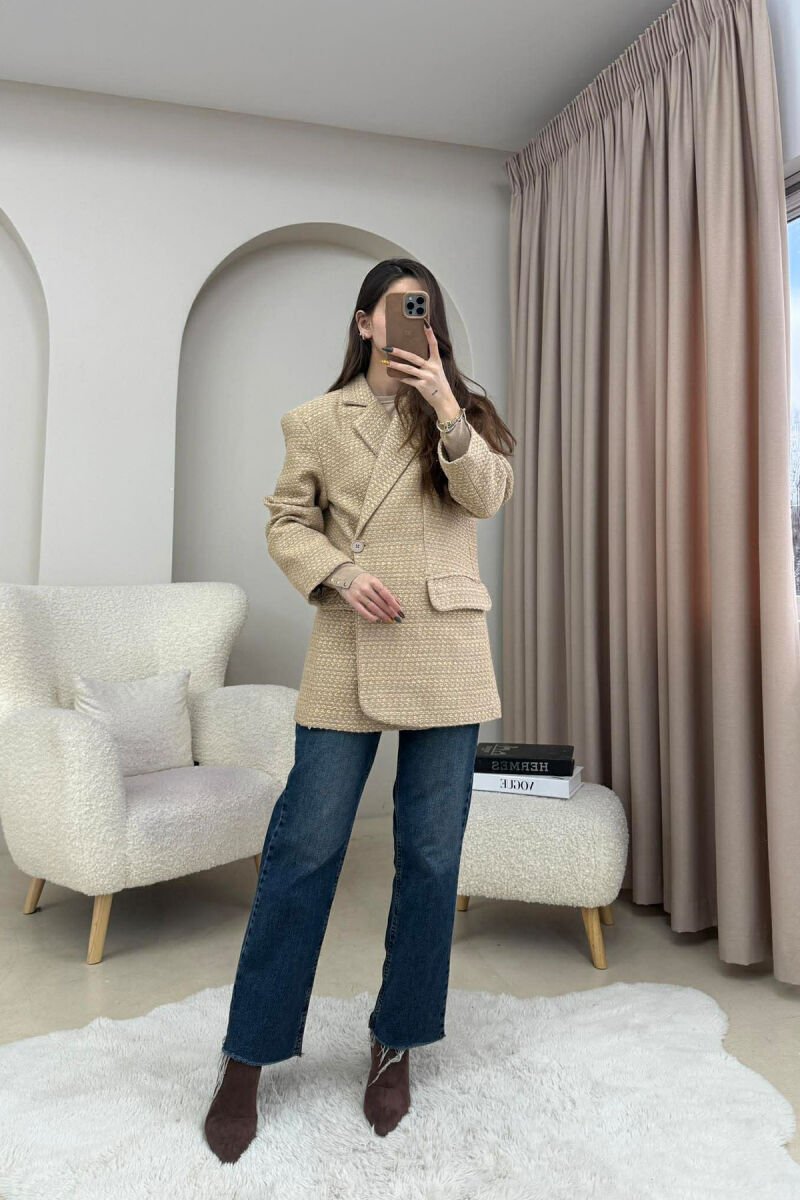 SIMPLE DESIGN ONE COLOR WOMEN JACKET BEIGE/BEZHE - 4