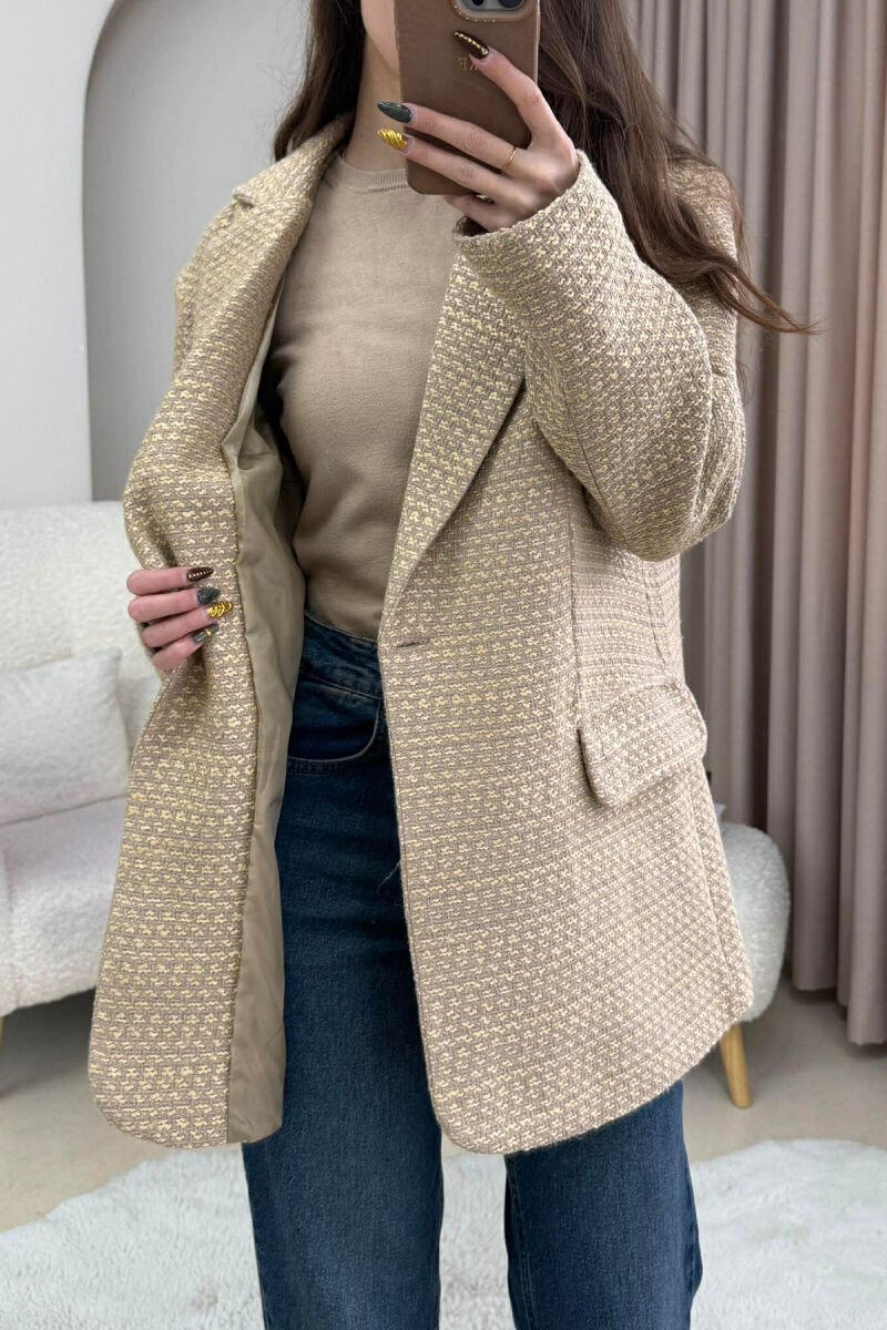 SIMPLE DESIGN ONE COLOR WOMEN JACKET BEIGE/BEZHE - 1
