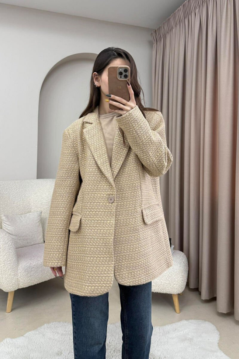 SIMPLE DESIGN ONE COLOR WOMEN JACKET BEIGE/BEZHE - 2