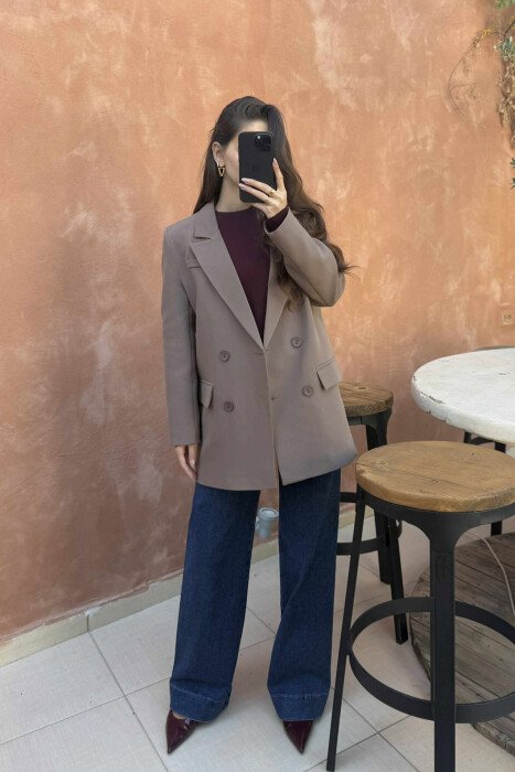 SIMPLE DESIGN ONE COLOR WOMEN JACKET LIGHT BROWN/KAZB - 2