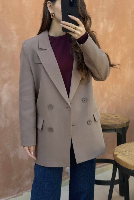 SIMPLE DESIGN ONE COLOR WOMEN JACKET LIGHT BROWN/KAZB - 4