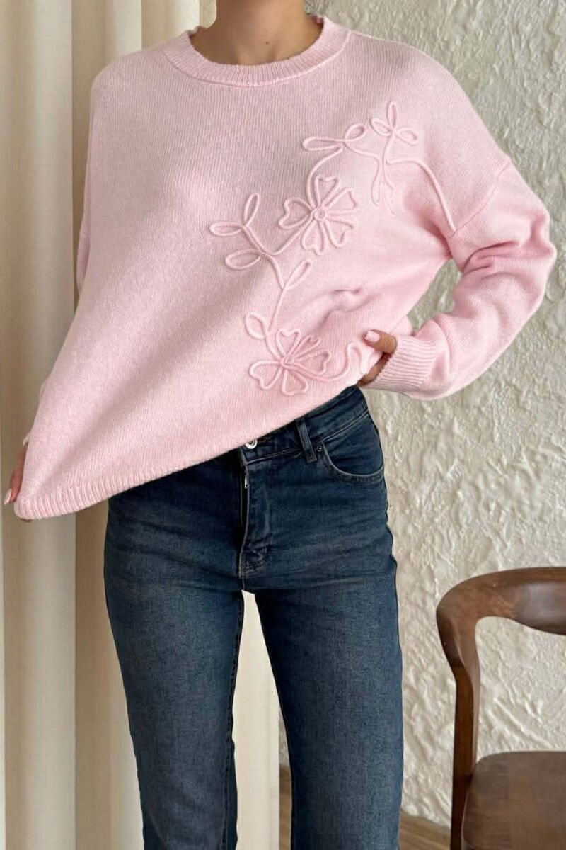 SIMPLE DESIGN ONE COLOR WOMEN SWEATER PINK/ROZE - 1