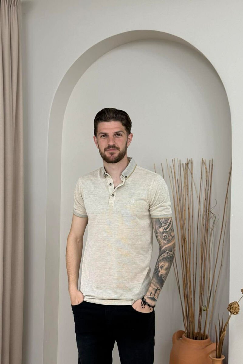 SIMPLE DESIGN POLO NECK MEN T-SHIRT BEIGE/BEZHE - 1