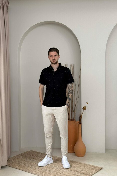 SIMPLE DESIGN POLO NECK MEN T-SHIRT BLACK/ E ZEZE - 3