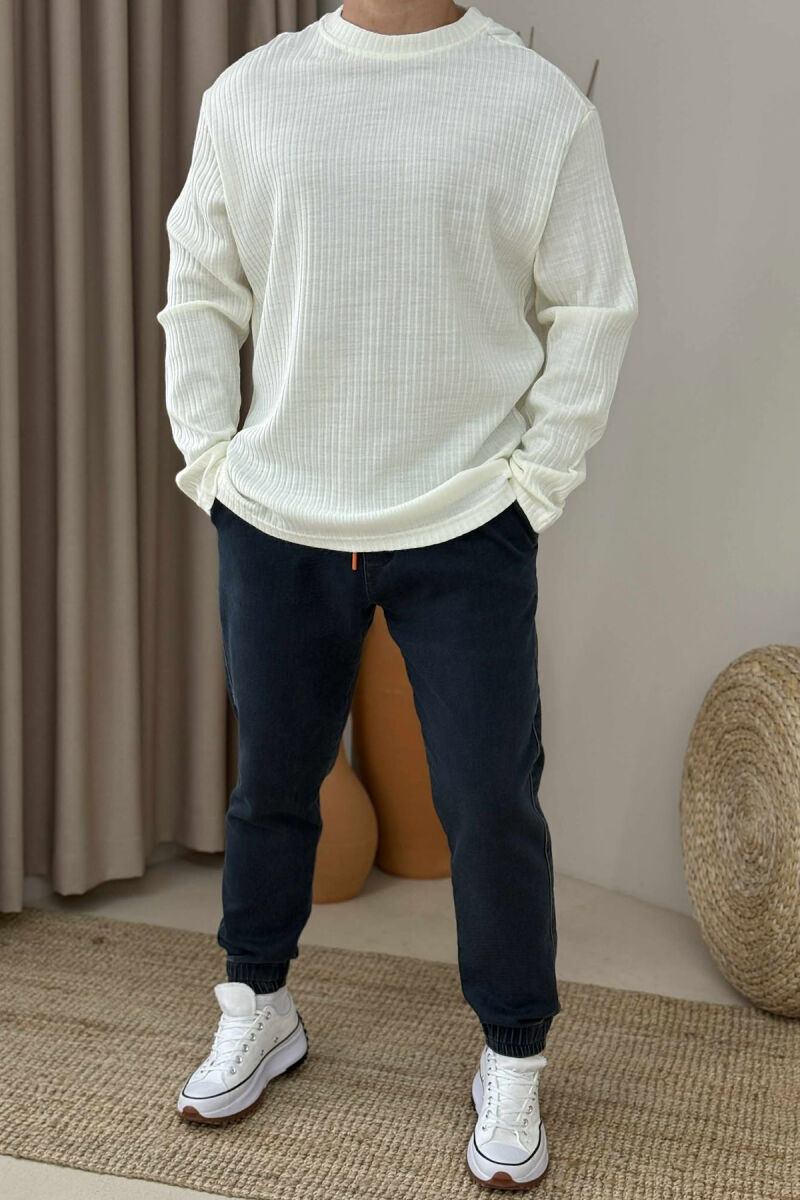 SIMPLE DESIGN ROUND NECK WOMEN SWEATER CREAM/KREM - 1