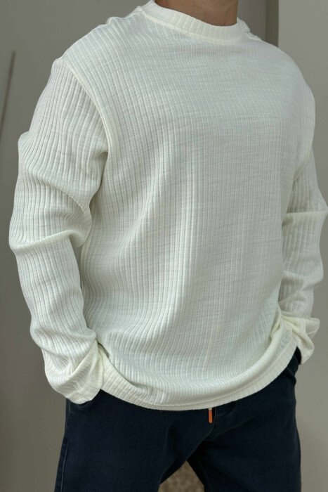 SIMPLE DESIGN ROUND NECK WOMEN SWEATER CREAM/KREM - 3