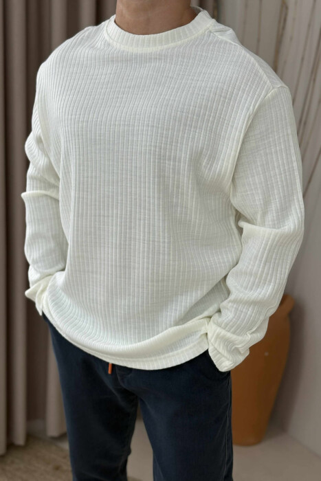 SIMPLE DESIGN ROUND NECK WOMEN SWEATER CREAM/KREM - 4