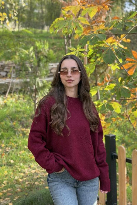 SIMPLE DESIGN ROUND NECK WOMEN SWEATER BURGUNDY/VISHNJE - KLAUDIO FASHION