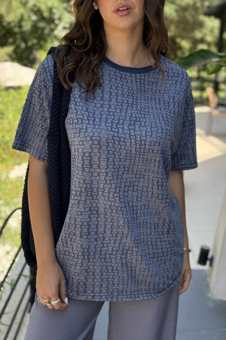 SIMPLE DESIGN ROUND NECK WOMEN T-SHIRT BLUE/BLU - 4