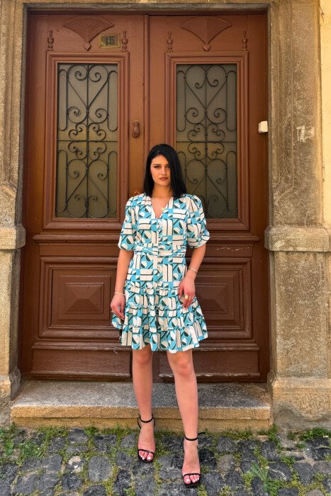 SIMPLE DESIGN WOMAN DRESS LIGHTBLUE/BZ - KLAUDIO FASHION
