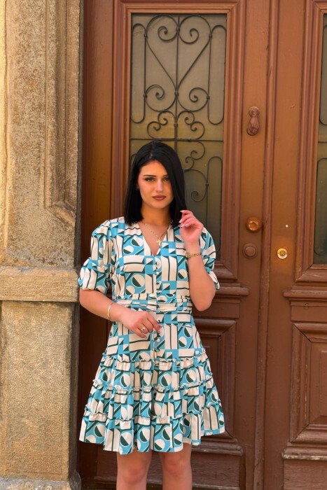 SIMPLE DESIGN WOMAN DRESS LIGHTBLUE/BZ - 3