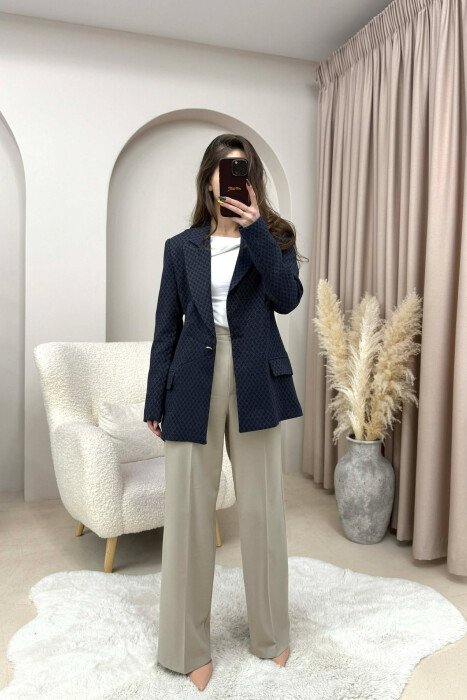 SIMPLE DESIGNED CLASSIC WOMEN JACKET DARK BLUE/BEE - 1