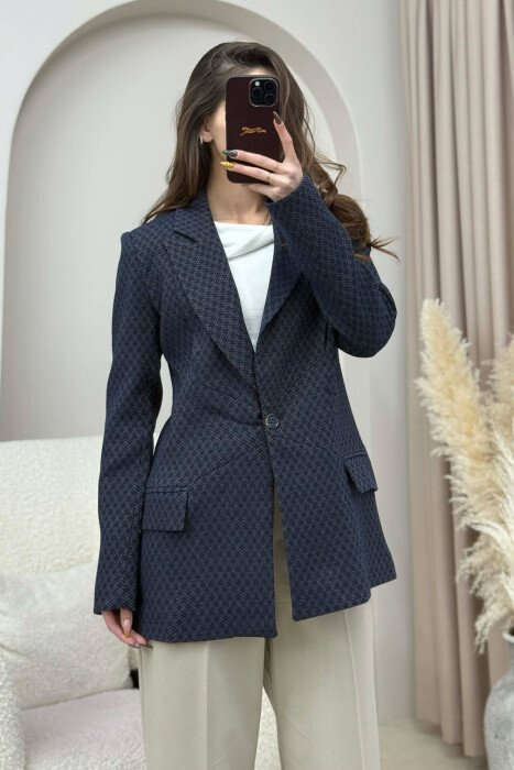 SIMPLE DESIGNED CLASSIC WOMEN JACKET DARK BLUE/BEE - 3