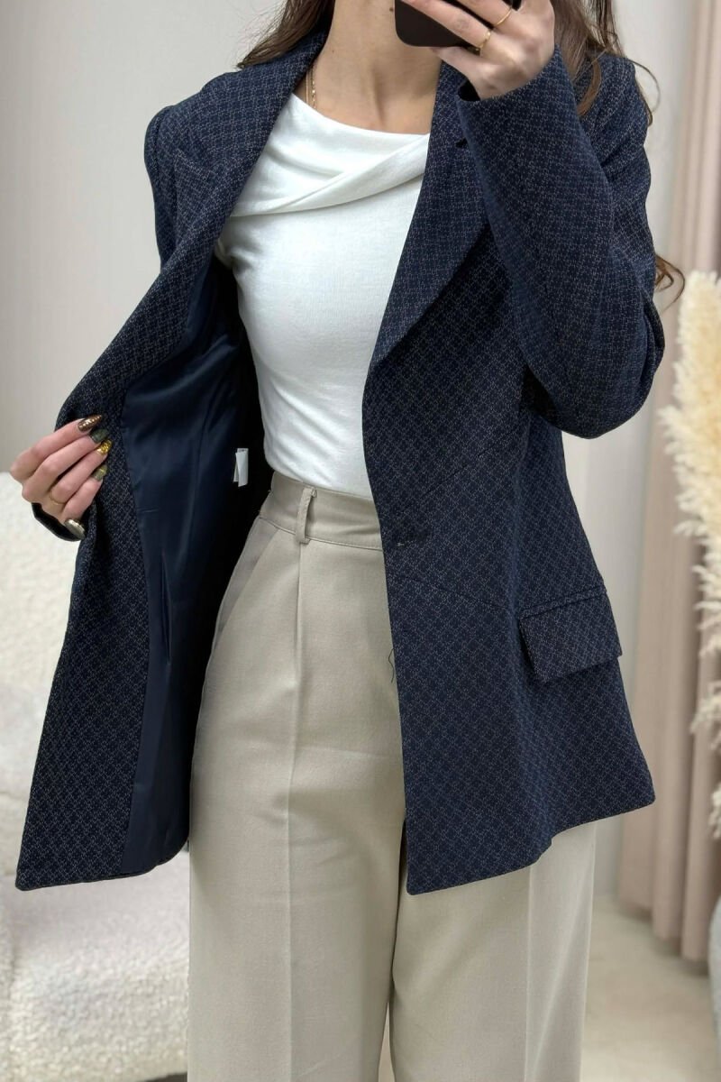 SIMPLE DESIGNED CLASSIC WOMEN JACKET DARK BLUE/BEE - 4