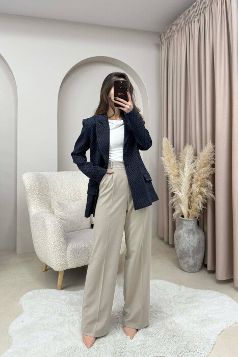 SIMPLE DESIGNED CLASSIC WOMEN JACKET DARK BLUE/BEE - 5