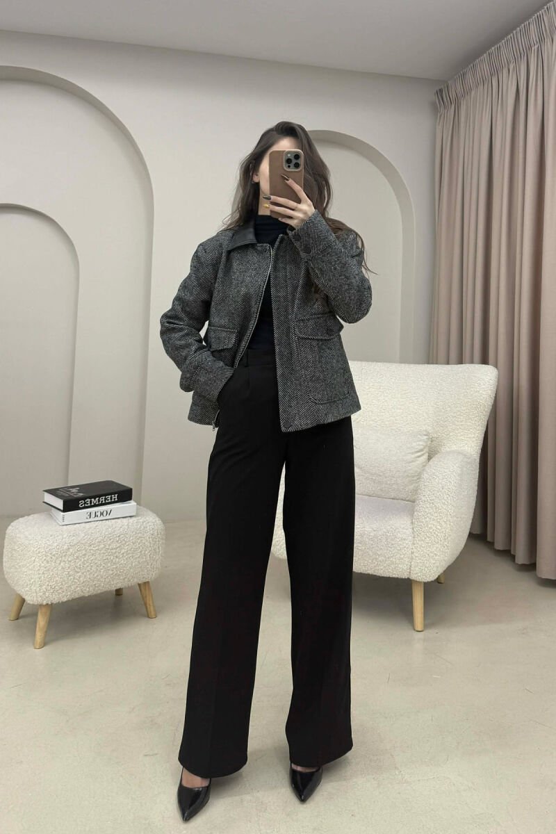 SIMPLE DESIGNED FRONT POCKETS WOMEN JACKET BLACK-WHITE/ZEBA - 2