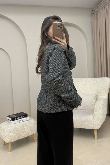 SIMPLE DESIGNED FRONT POCKETS WOMEN JACKET BLACK-WHITE/ZEBA - 6