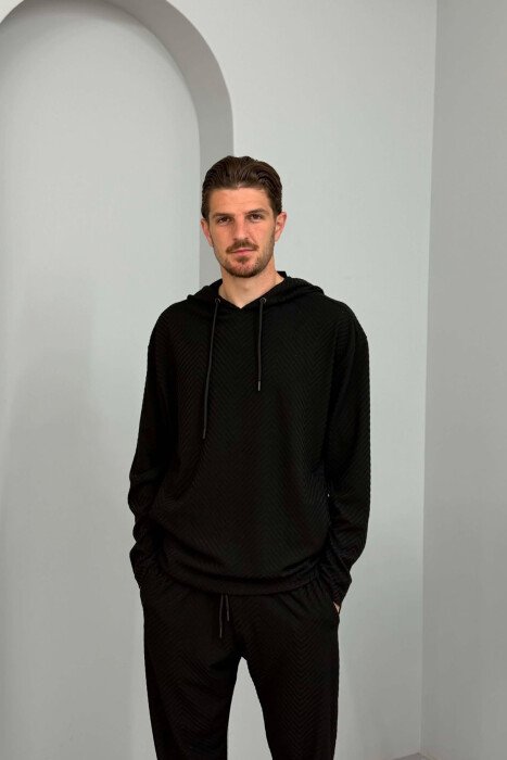 SIMPLE DESIGNED HOODIE+PANTS MEN SET BLACK/ E ZEZE - 3