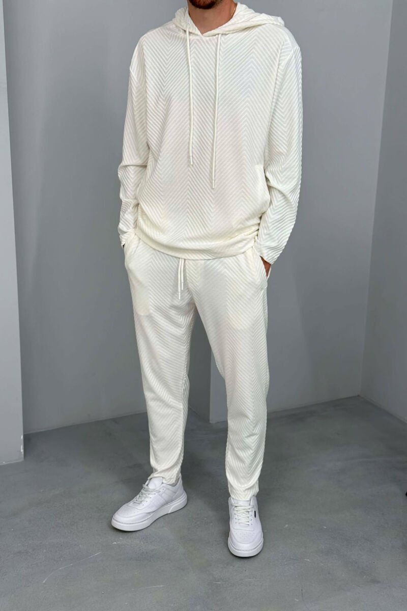 SIMPLE DESIGNED HOODIE+PANTS MEN SET WHITE-E BARDHE - 2