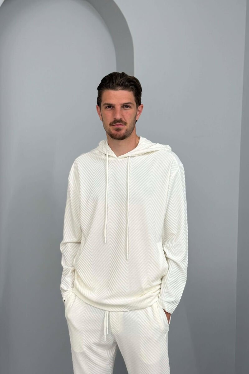 SIMPLE DESIGNED HOODIE+PANTS MEN SET WHITE-E BARDHE - 3