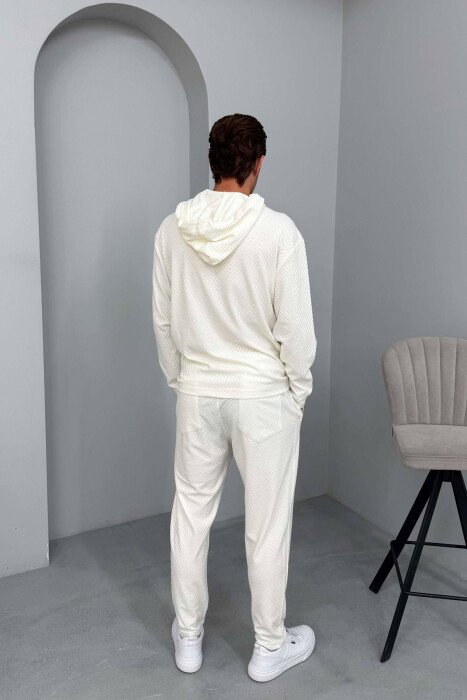 SIMPLE DESIGNED HOODIE+PANTS MEN SET WHITE-E BARDHE - 4