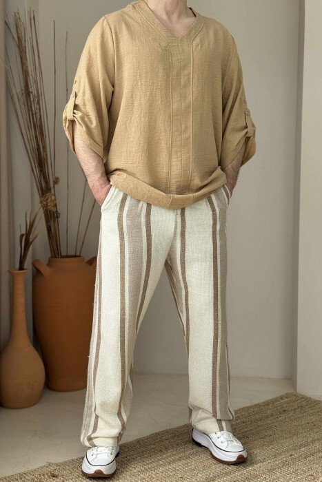 SIMPLE DESIGNED MEN T-SHIRT BROWN/KAFE - KLAUDIO FASHION