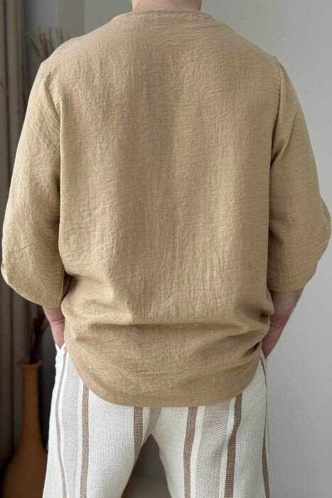 SIMPLE DESIGNED MEN T-SHIRT BROWN/KAFE - 2